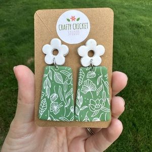 Handmade Green Floral Polymer Clay Earrings